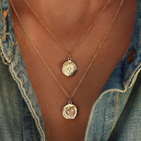 Boho Star Moon Double Layered Necklace