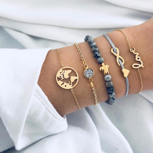 Gold Color Bohemian Bracelet Set /5pcs