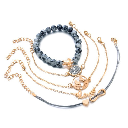 Gold Color Bohemian Bracelet Set /5pcs
