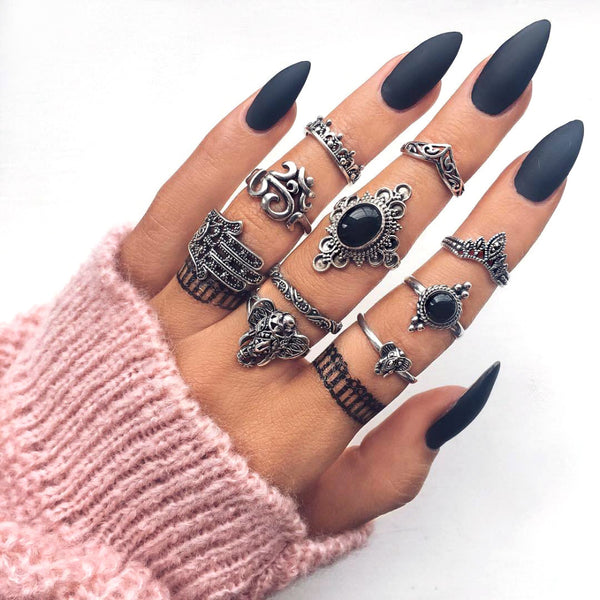 Bohemian Silver Ring Set /10pcs