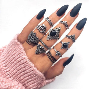 Bohemian Silver Ring Set /10pcs
