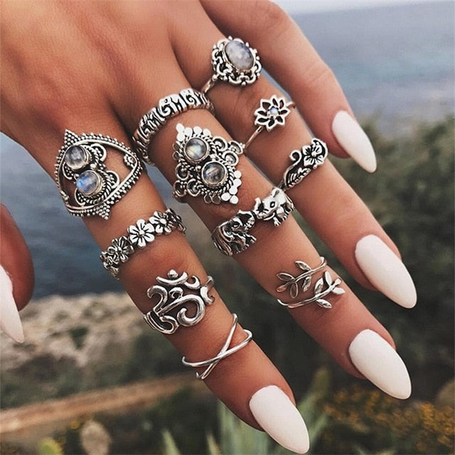 Bohemian Silver Ring Set /11pcs