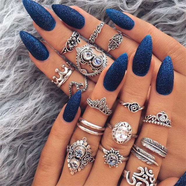Bohemian Silver Ring Set /16pcs