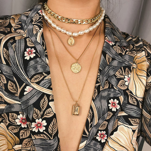 Vintage Rhinestone Multi-Layer Necklace