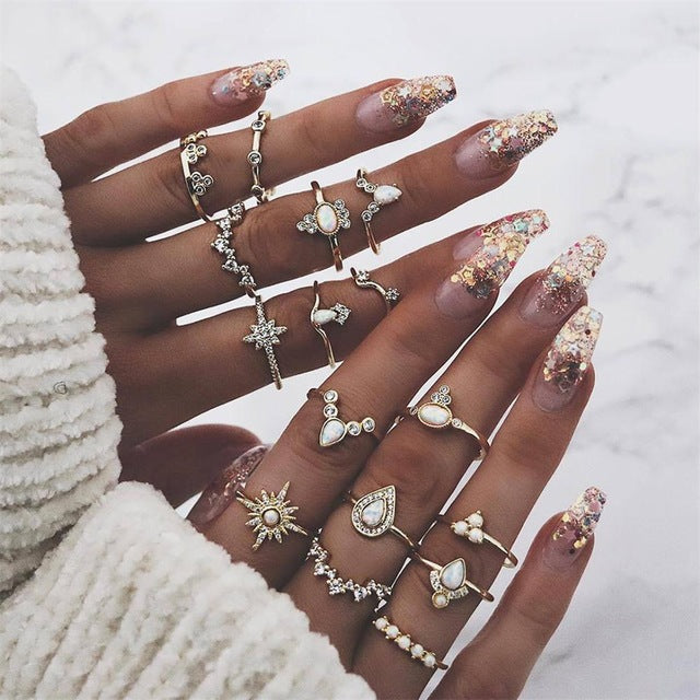 Bohemian Gold Ring Set